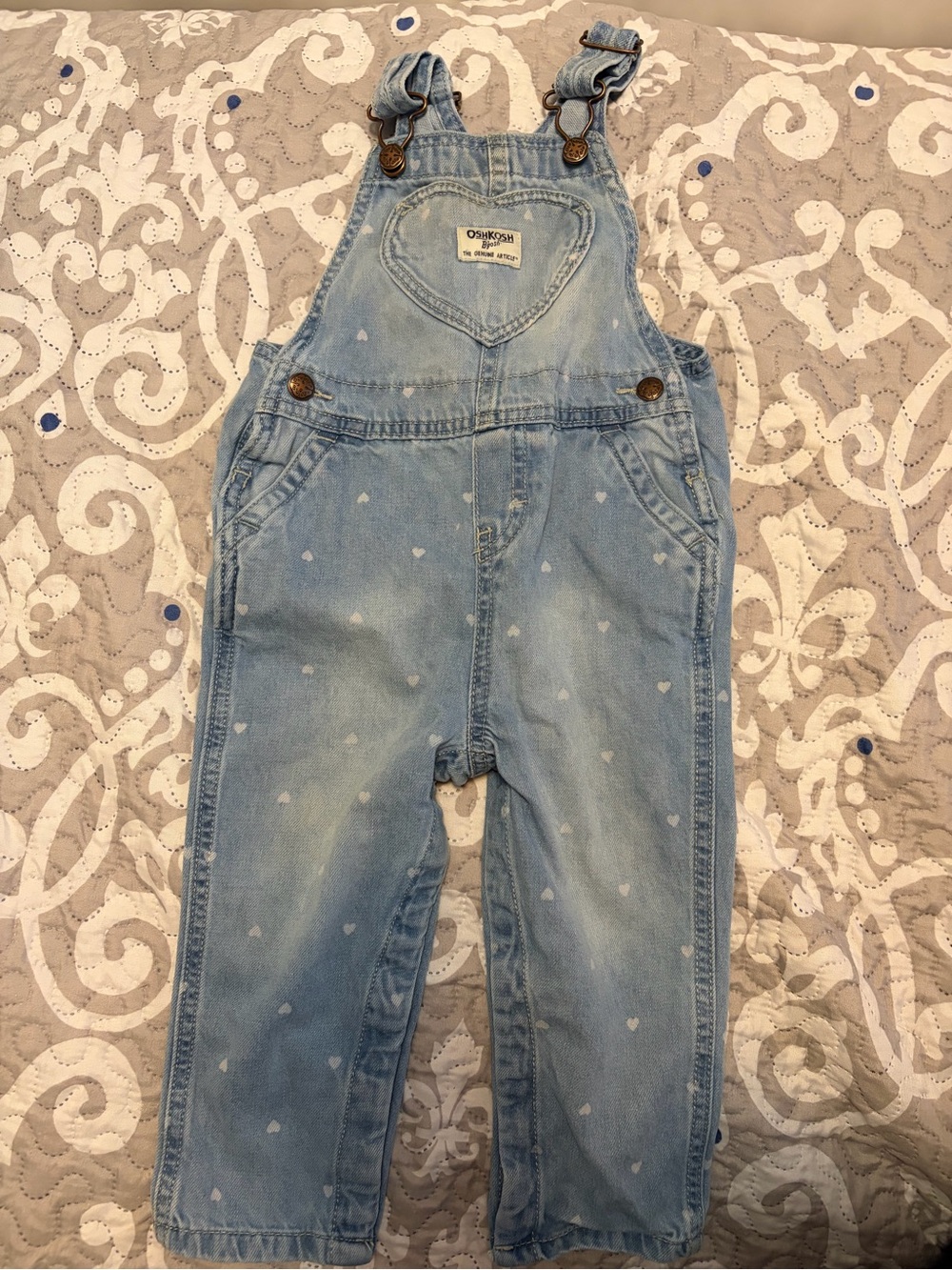 OshKosh B'gosh Light Blue Denim Heart Print Overalls